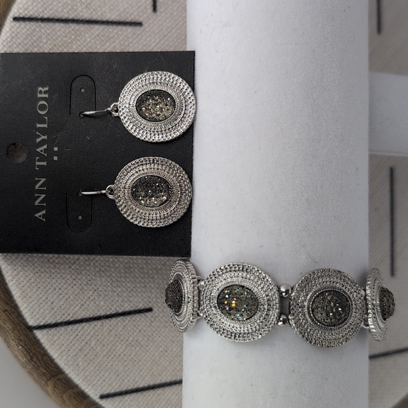 Ann Taylor Silver and Drusy Inspired Earrings + Stretch Bracelet - Picture 5 of 8